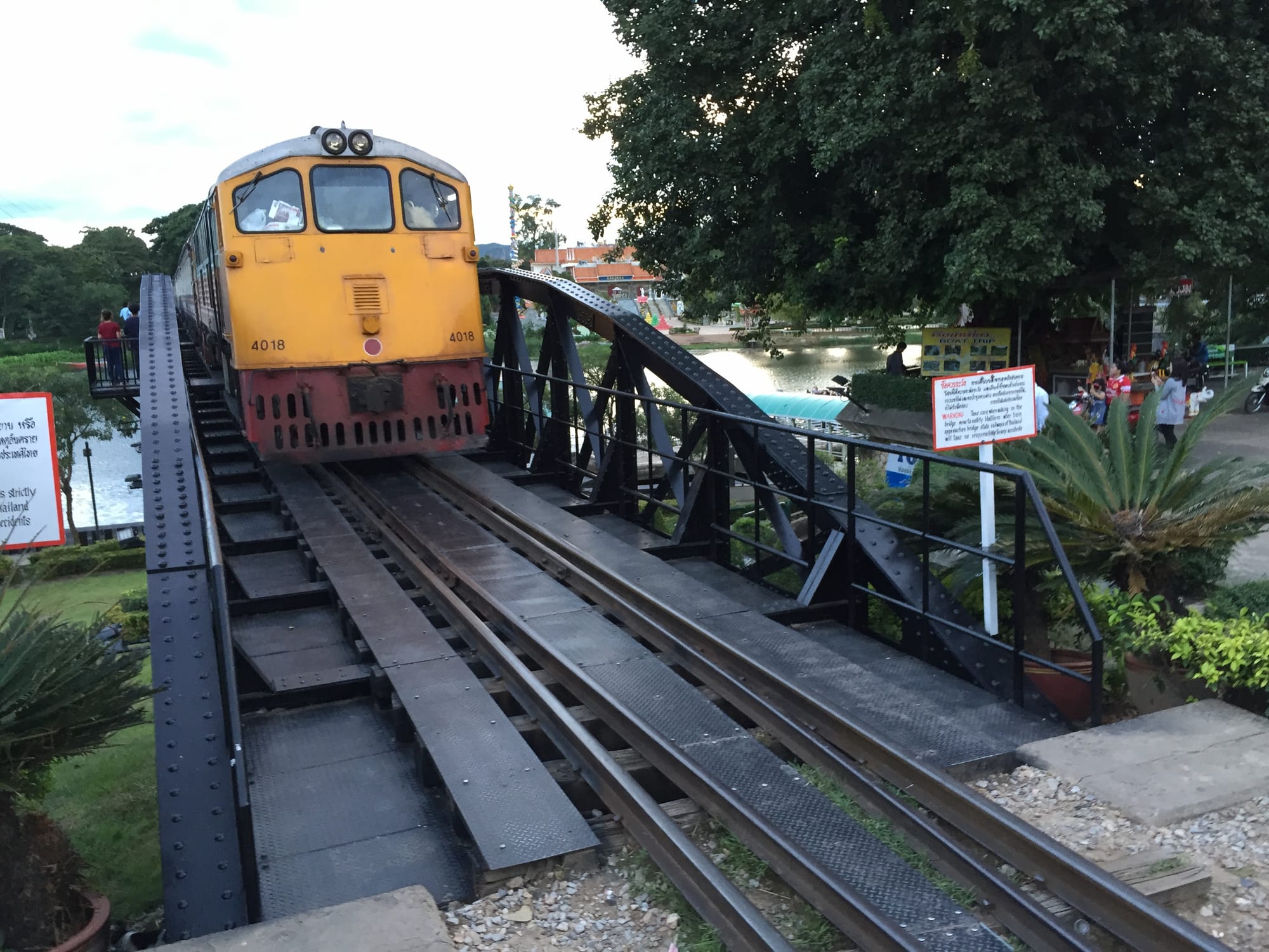 Photo by Author — a train on The Bridge on the River Kwai (สะพานข้ามแม่น้ำแคว), Thailand 