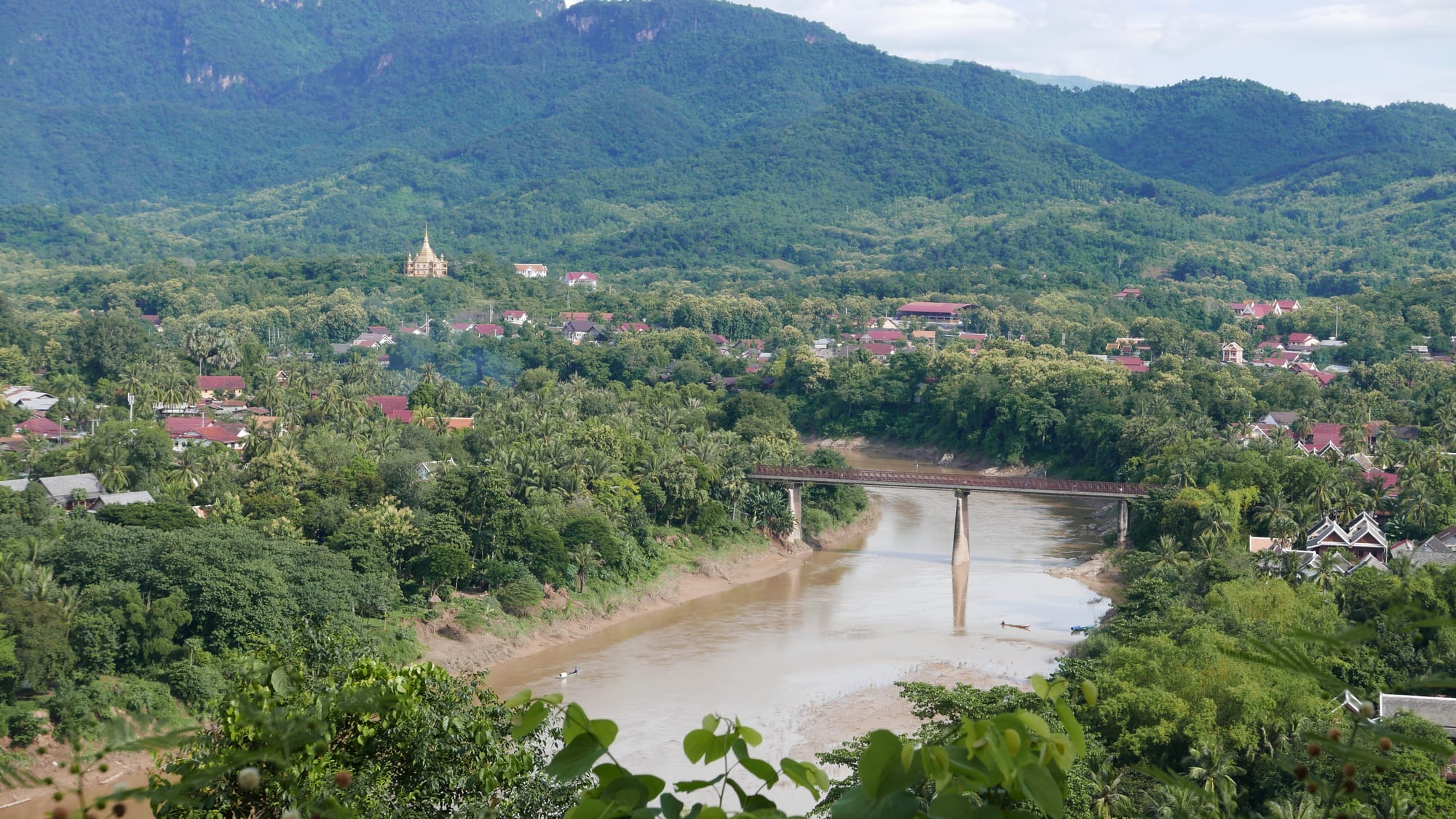 Photo by Author — the Old Bridge, Luang Prabang (ຫລວງພະບາງ/ຫຼວງພະບາງ), Laos, view from Mount Phousi