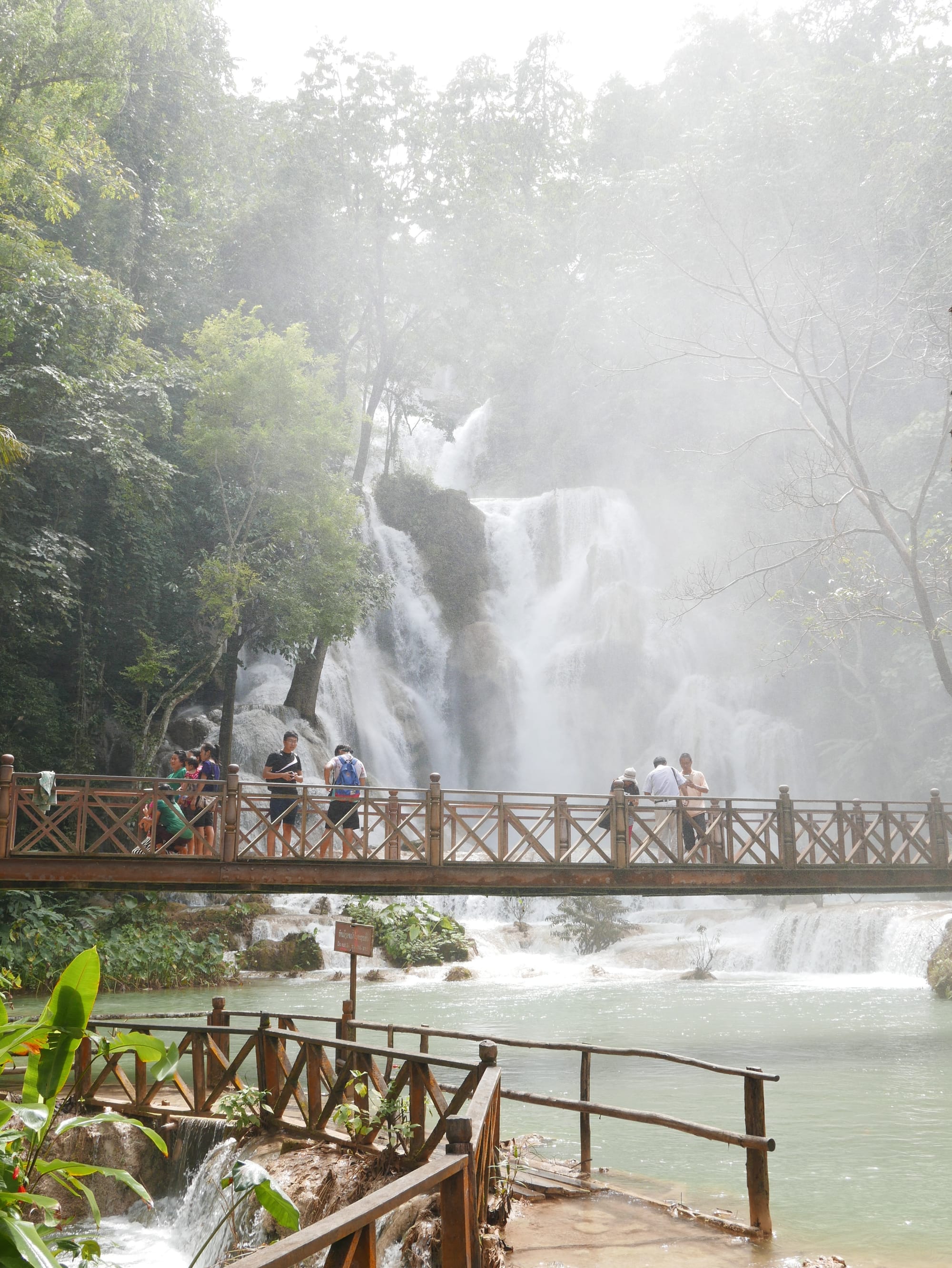 Photo by Author — a large waterfall at Kuang Si Waterfall (ນ້ຳຕົກຕາດ ກວາງຊີ), Laos — the lower pools