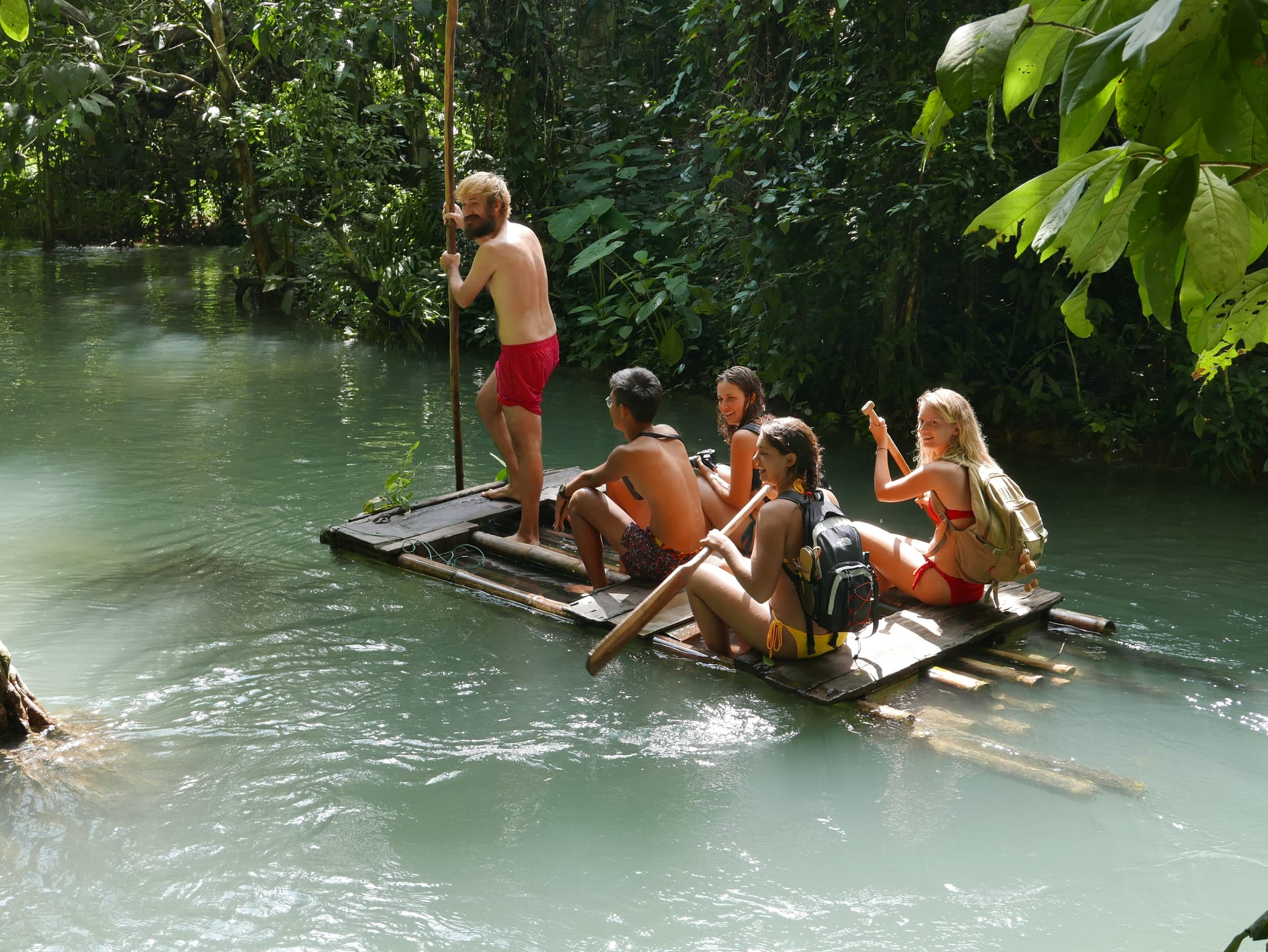 Photo by Author — rafting at the Kuang Si Waterfall (ນ້ຳຕົກຕາດ ກວາງຊີ), Laos — the upper pools