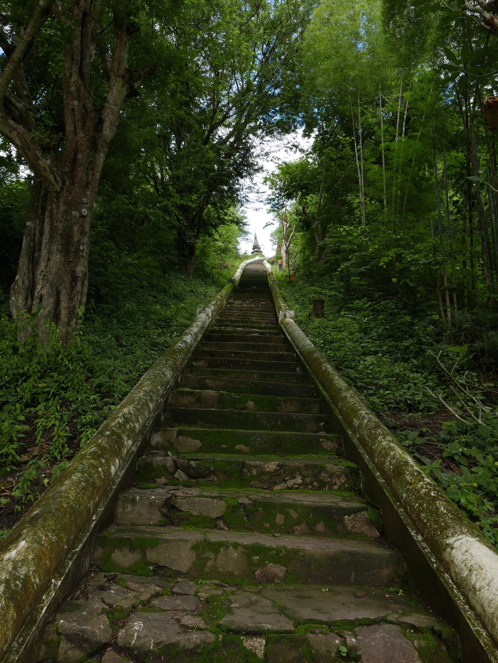 Photo by Author — the stairs up Phouphet Hill to Chomphet Temple (Wat Chomphet)