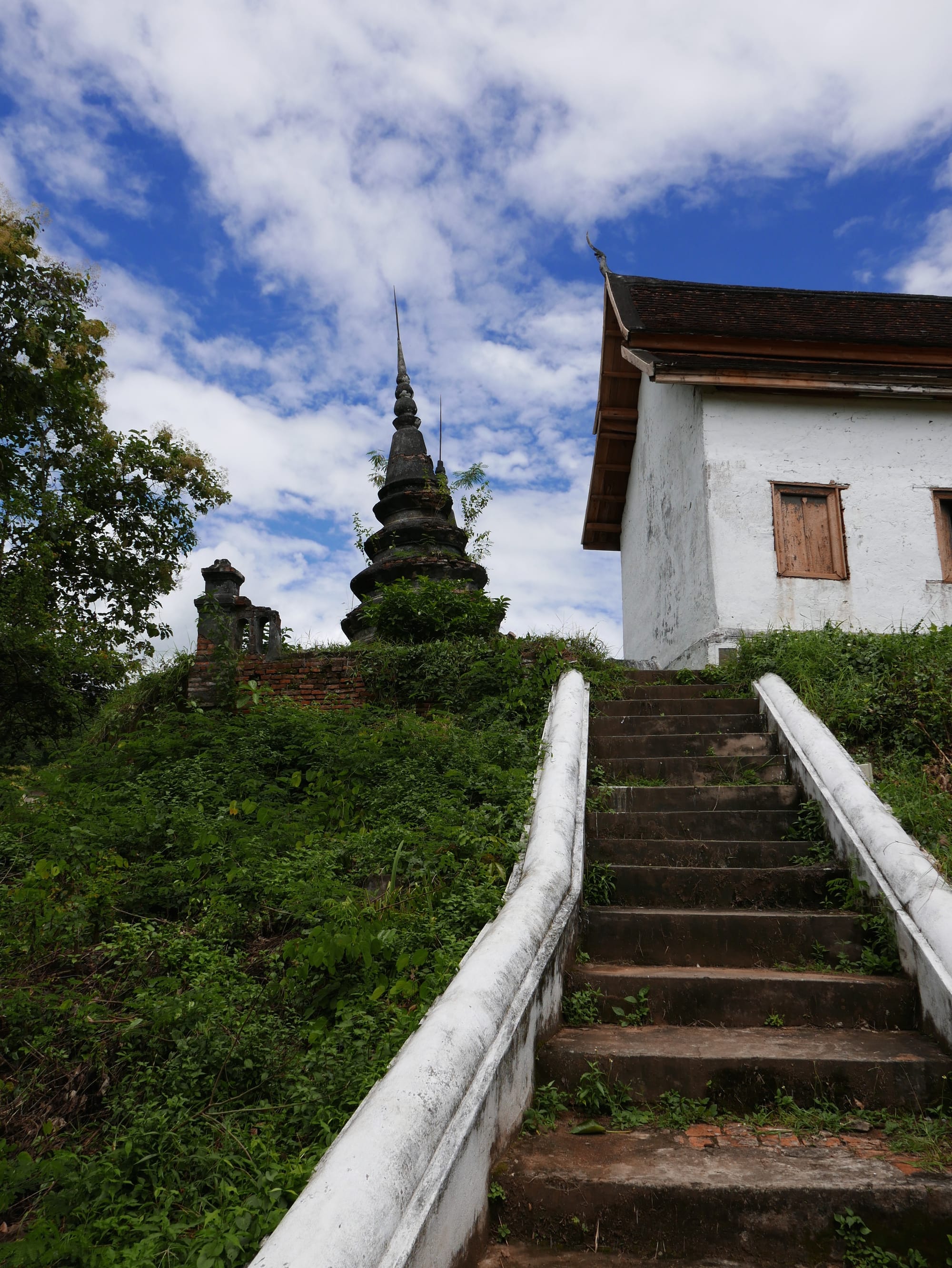 Photo by Author — the stairs up Phouphet Hill to Chomphet Temple (Wat Chomphet)