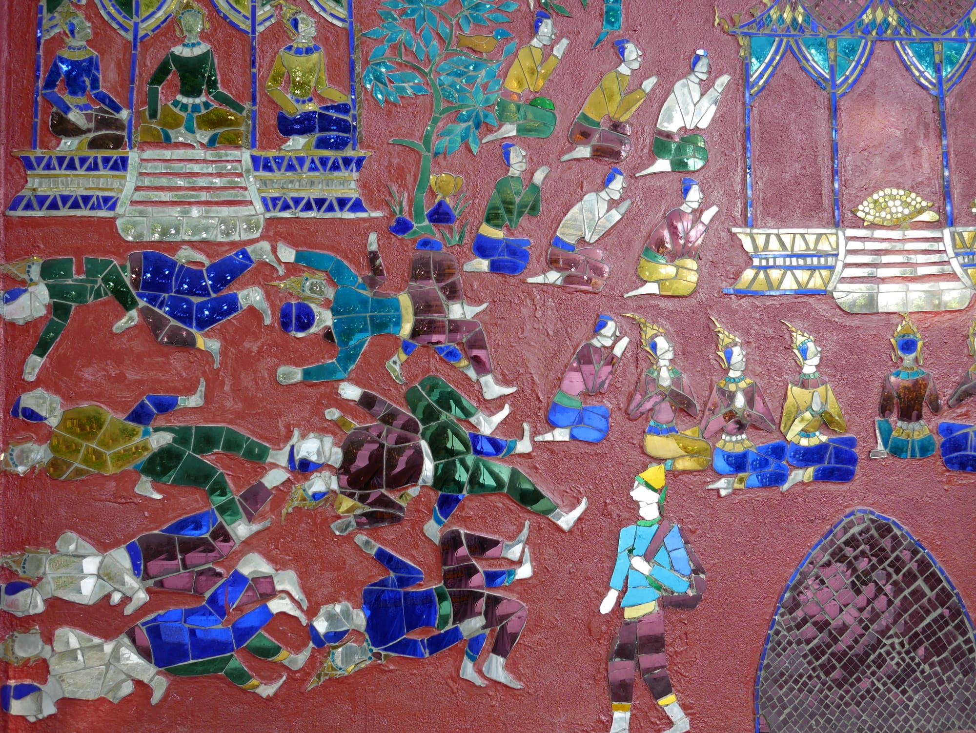 Photo by Author — glass and mirror mural on The Red Chapel — Wat Xieng Thong (ວັດຊຽງທອງ), Luang Prabang (ຫລວງພະບາງ/ຫຼວງພະບາງ), Laos