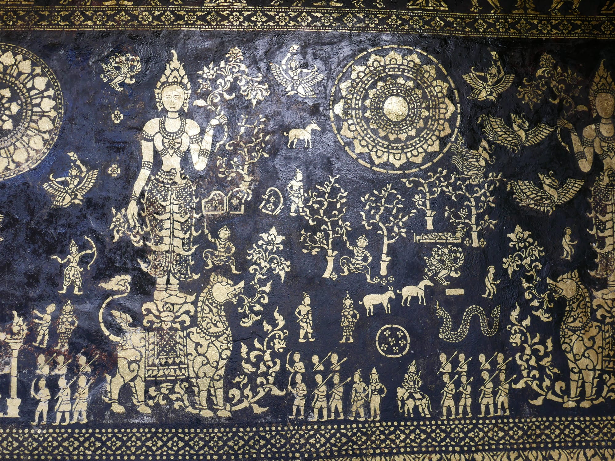 Photo by Author — decoration in the Funeral Chapel (also called Chariot Hall)— Wat Xieng Thong (ວັດຊຽງທອງ), Luang Prabang (ຫລວງພະບາງ/ຫຼວງພະບາງ), Laos