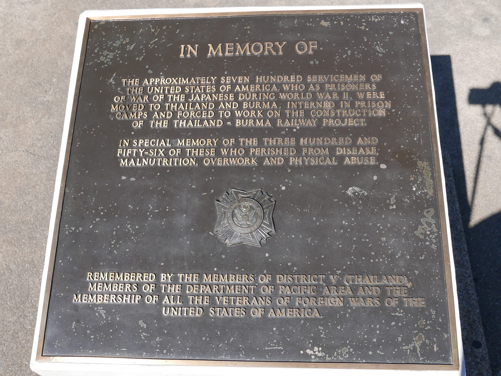 Photo by Author — a memorial to American servicemen that worked on “The Death Railway” — The Bridge on the River Kwai (สะพานข้ามแม่น้ำแคว), Thailand 