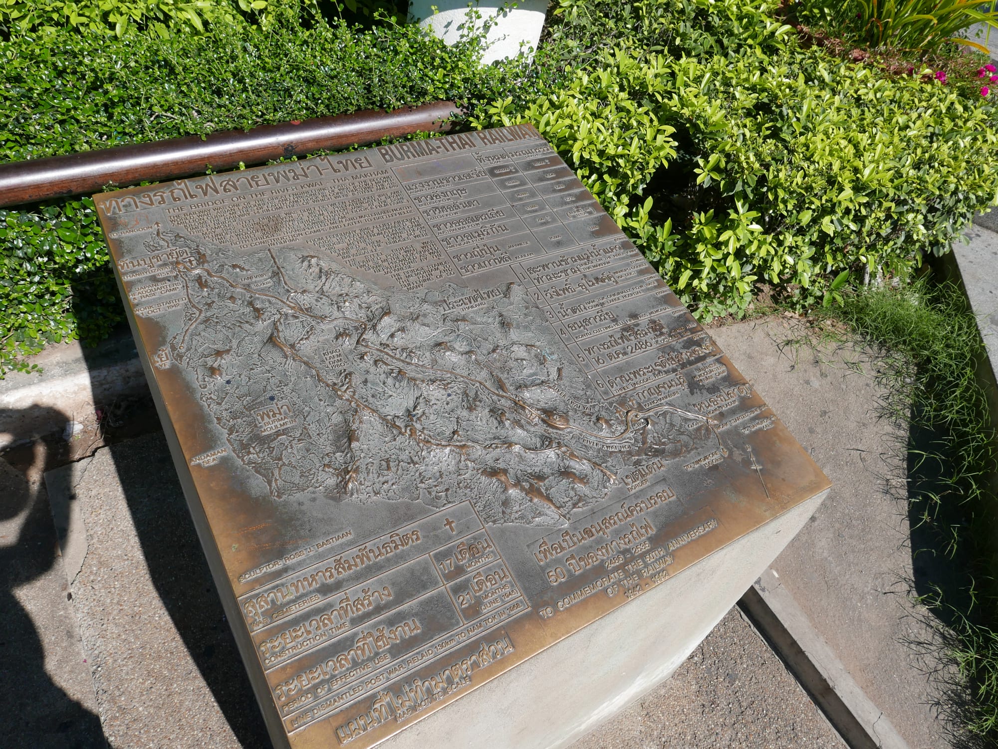 Photo by Author — raised relief map showing the route of the railway — The Bridge on the River Kwai (สะพานข้ามแม่น้ำแคว), Thailand 