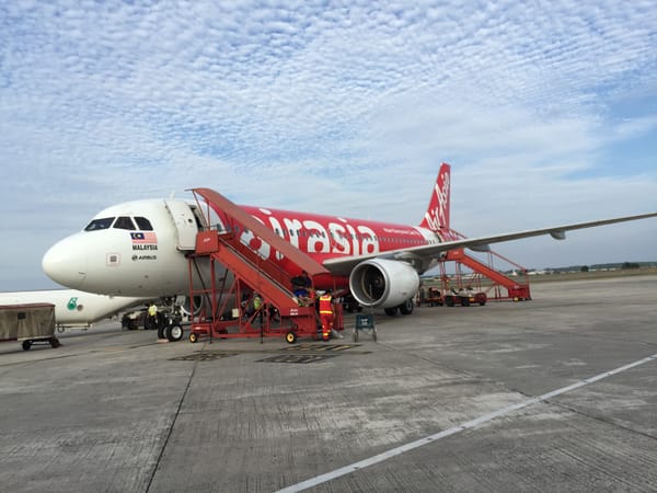 An AirAsia plane waiting to take me to Sibu, Malaysia