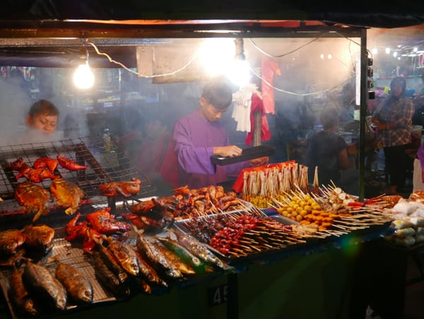 Dinner at the Sibu Night Market in Malaysia