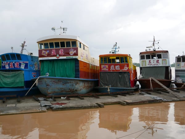 The boats on the riverfront in Sibu, Malaysia