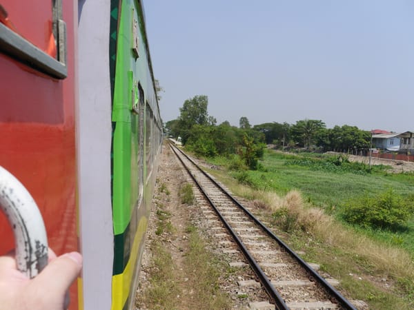 Riding the circular train in Yangon (Rangoon), Myanmar (Burma)