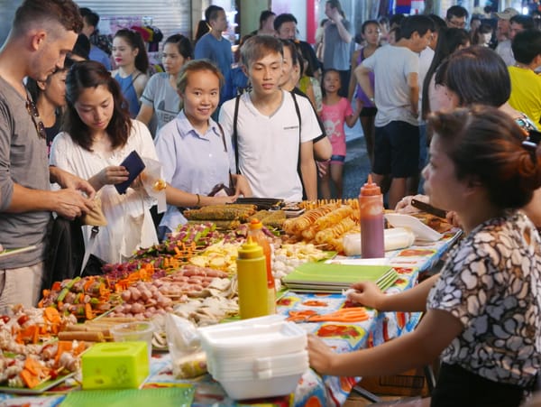 A food stall at a night market in Hanoi, Vietnam