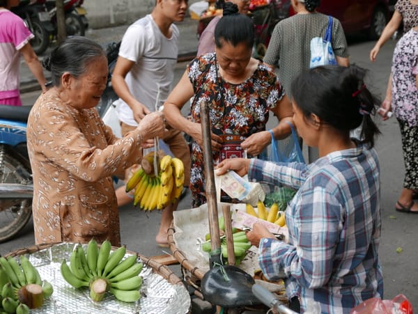 Early morning street market in Hanoi, Vientnam